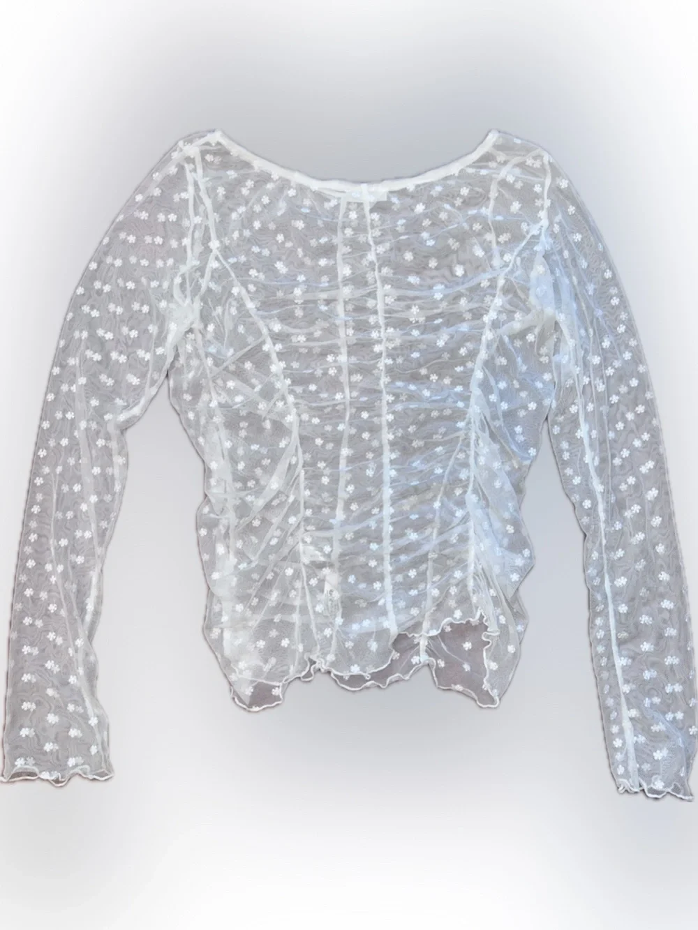 Intimately Free People Most Likely Sheer Ivory Floral Long-Sleeve Layering Top